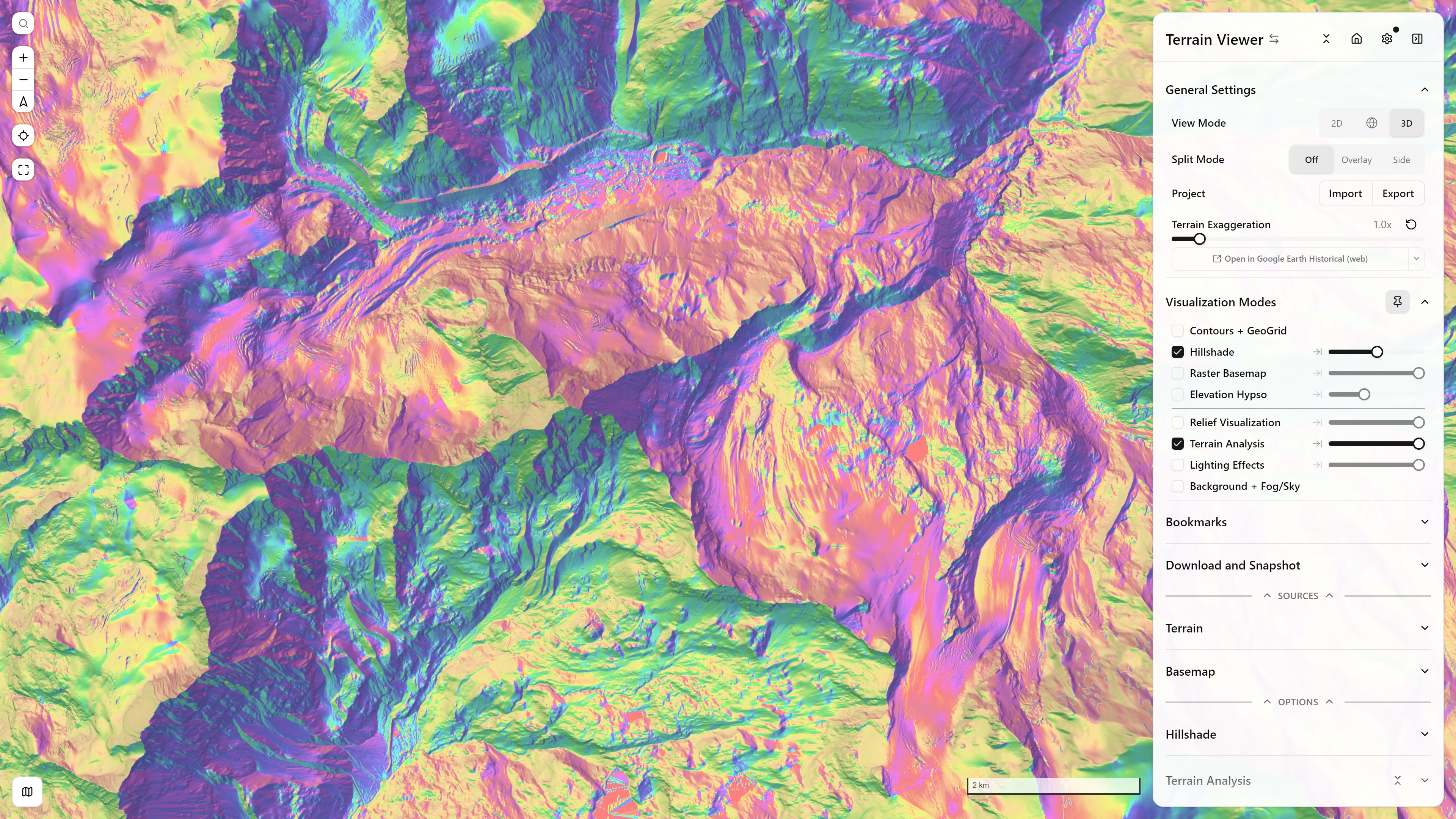 Aspect (Terrain Analysis) over Hillshade, plan view — Matterhorn massif