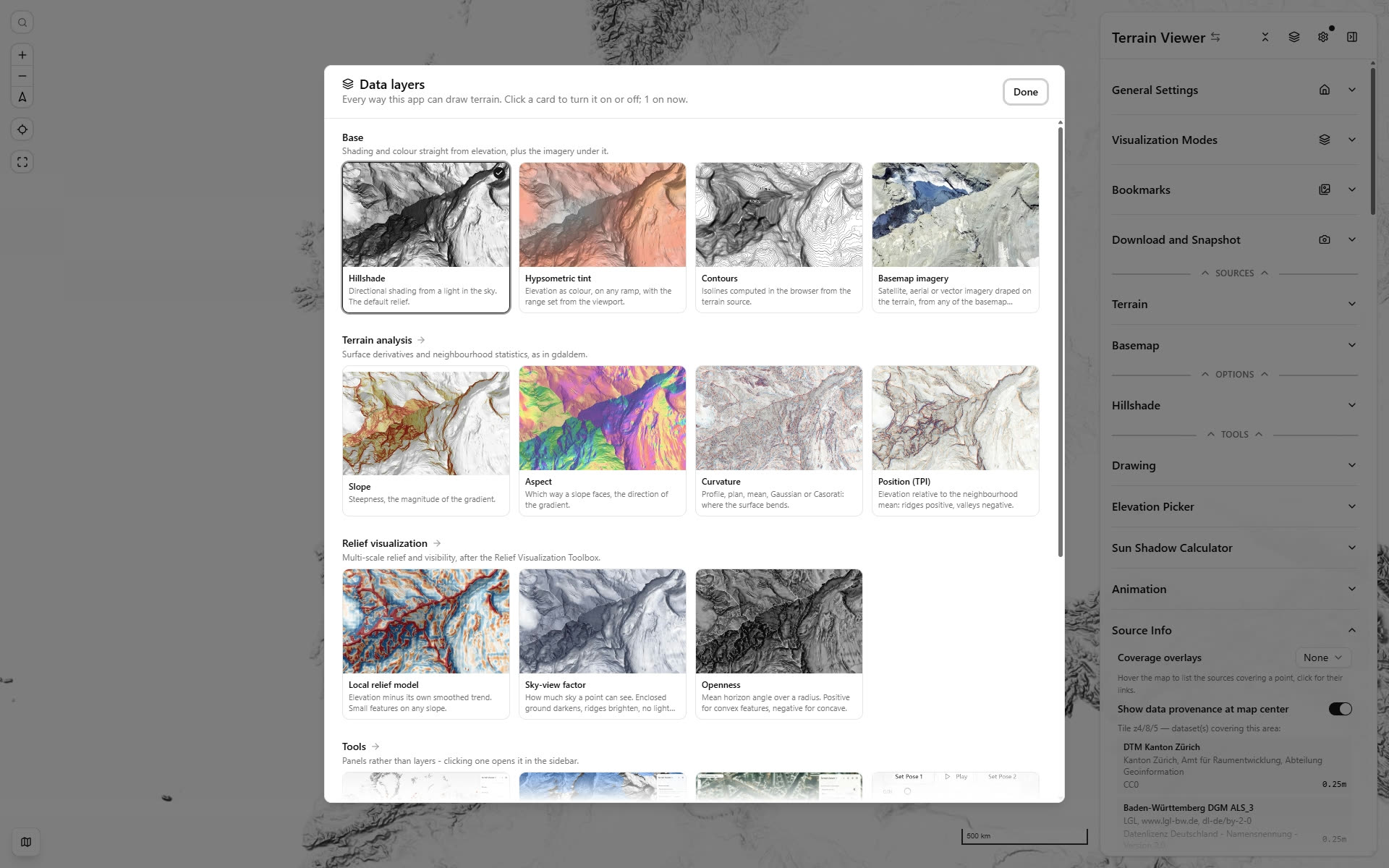 The Data layers picker