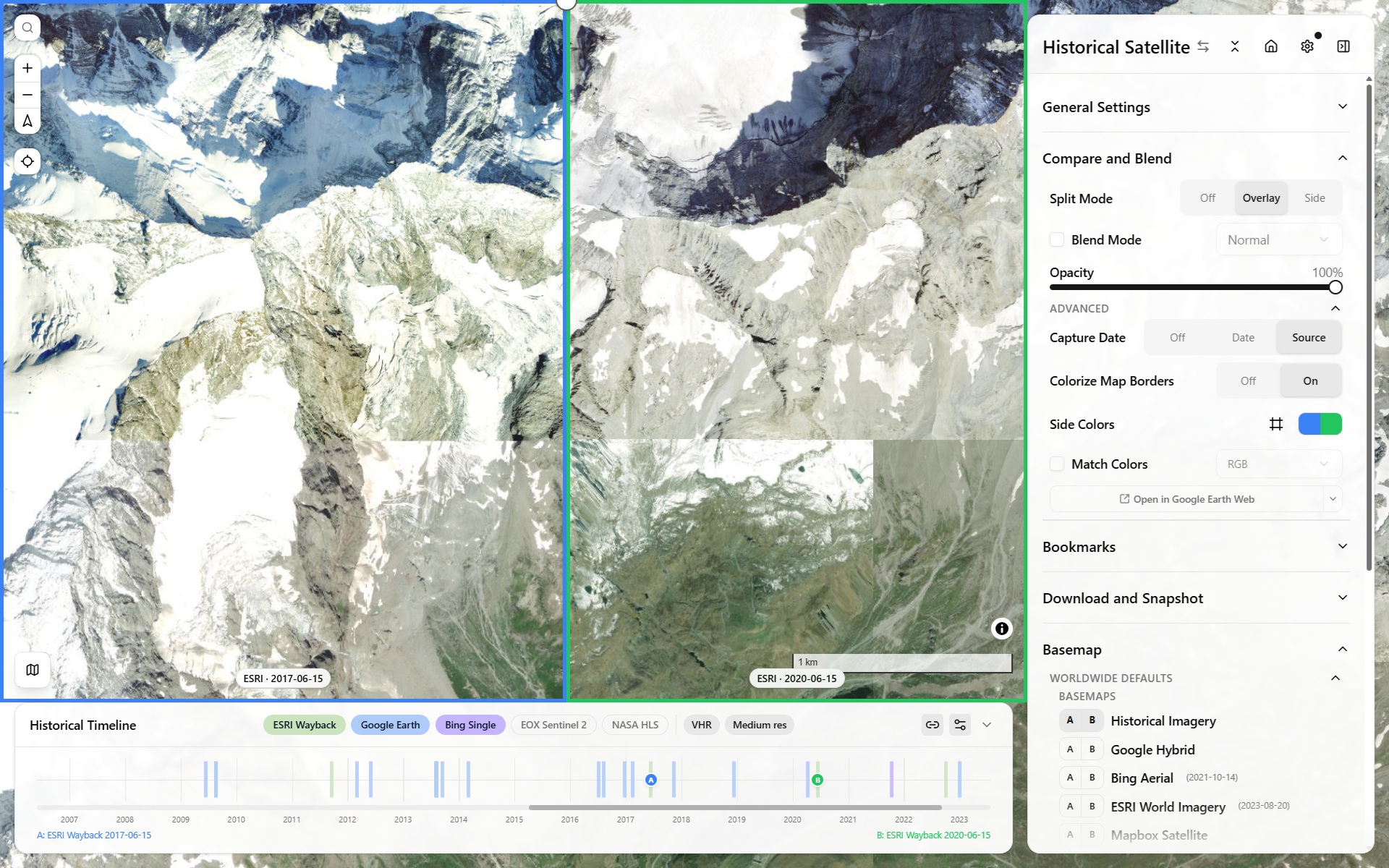 Scrubbing the historical imagery timeline